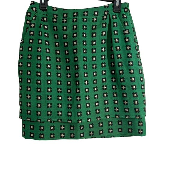 Anthropologie HD In Paris Green Black Gold Garden Glimmer Tiered Flower Skirt, 6 - Picture 5 of 15